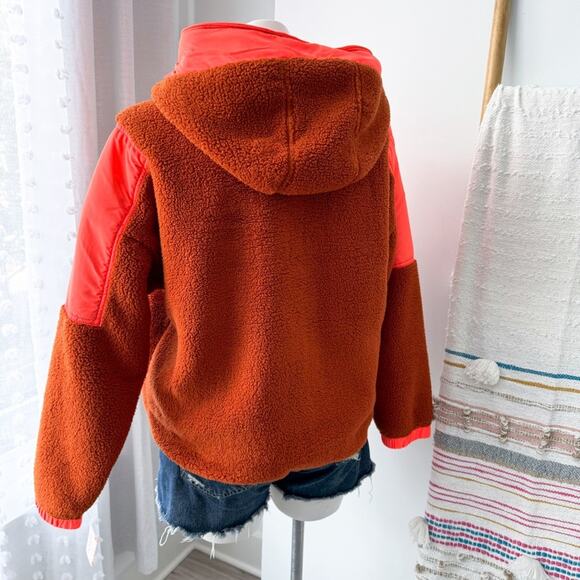 Free People Movement Lead The Pack Neon Coral Combo Fleece Oversized Hoodie XS - Picture 5 of 12